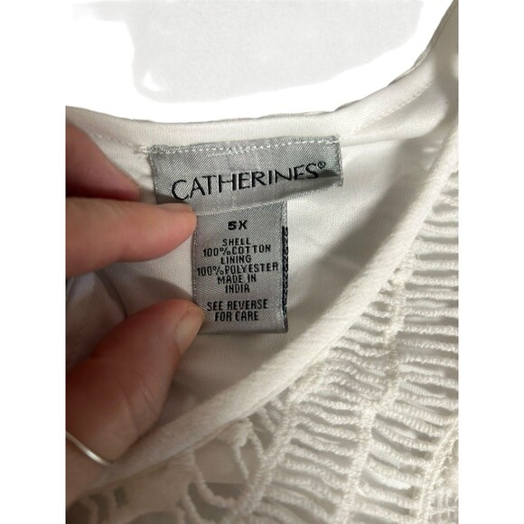 Catherines White Tiered Dress with Lace Neckline Plus 5X Whimsical Romantic - Picture 6 of 7